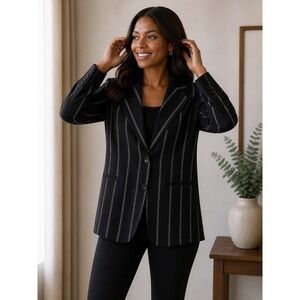 Clockhouse Black‎ Pinstripe Blazer Two Button Tailored Jacket Women Size 46